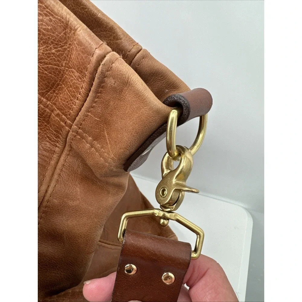 Grey 56 Leather Oversized Hobo Crossbody Bag Brown Solid Brass Hardware